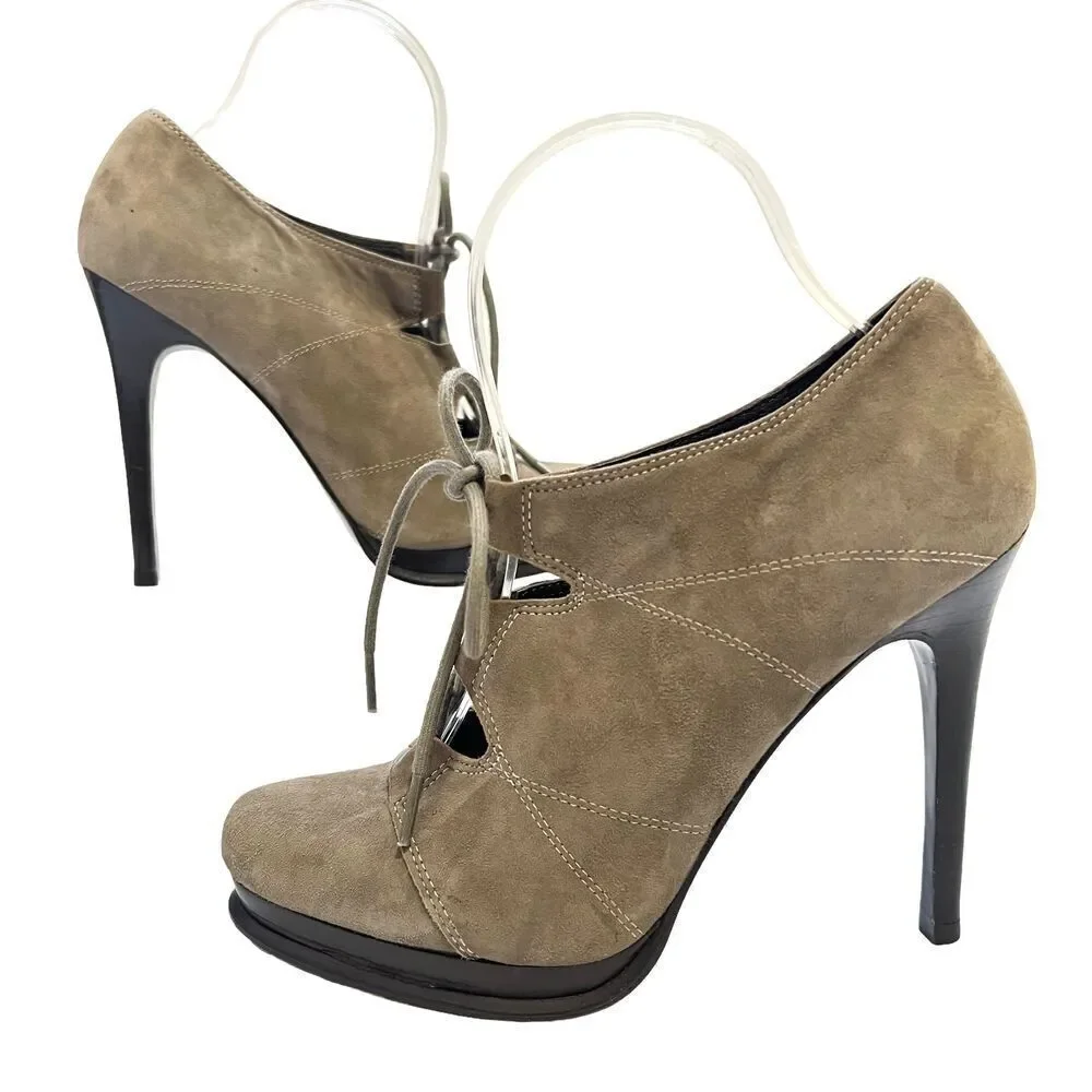 Diane von Furstenberg Size 7 Tan Suede Lace Up Stiletto Heels Pump